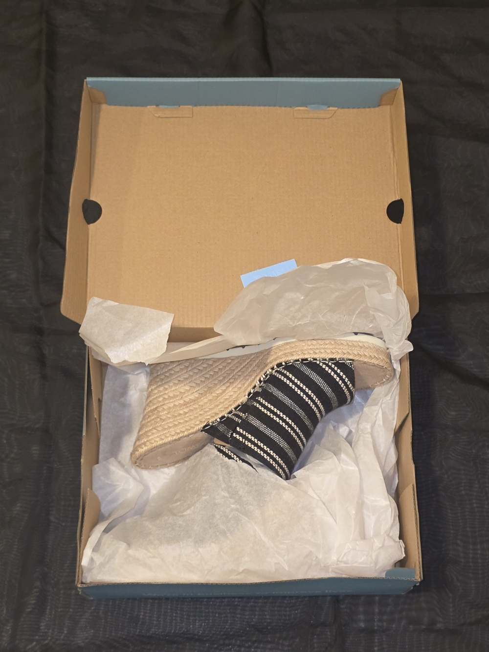 Toms Black and White Striped Espadrille Wedge Slides